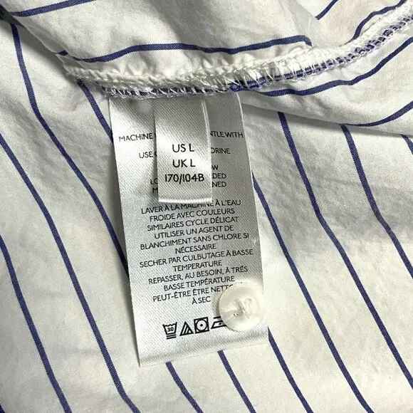 Anthropologie Maeve Button Down Shirt White Blue Striped I Love You Size Large L - Picture 8 of 10